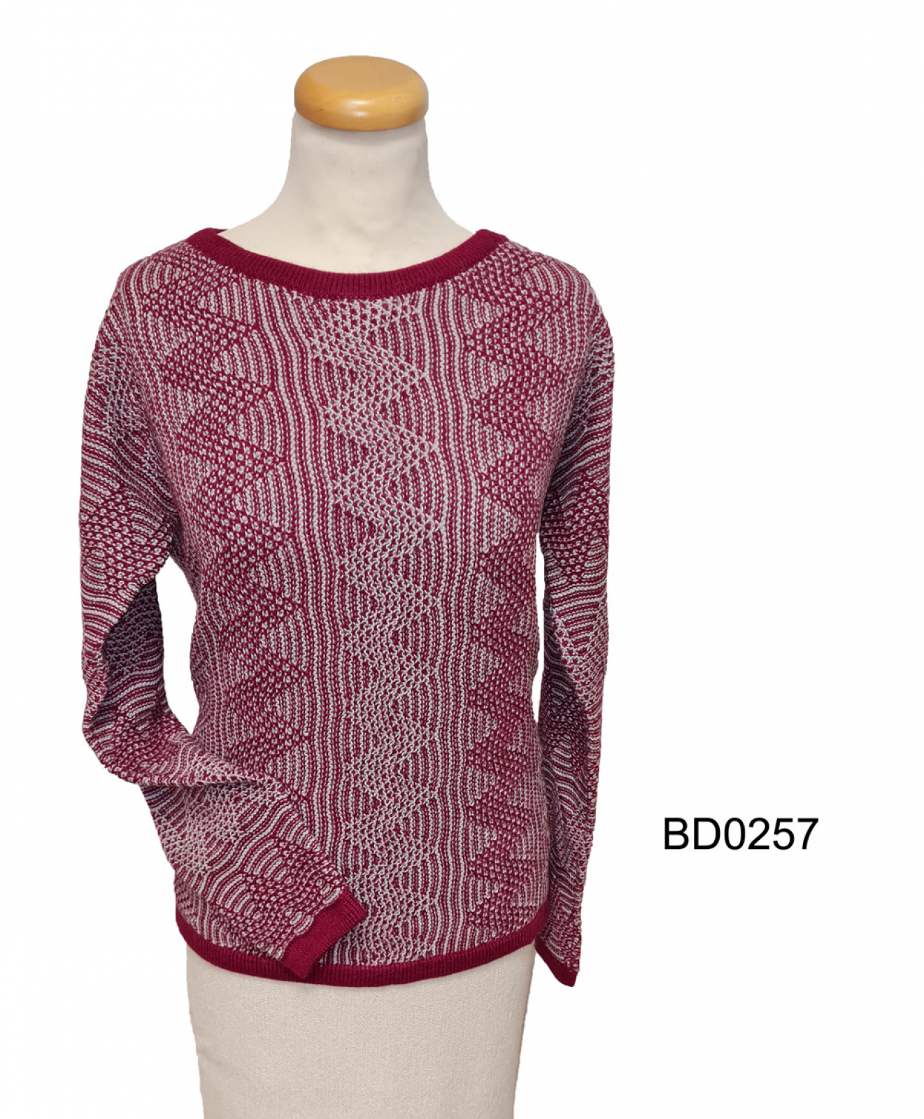 Women's Alpaca Round Neck Sweater "Aritha"-burgundy
